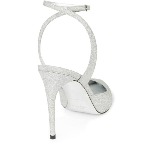 NWT$825 Givenchy Logo Ankle-Strap Silver Glitter Leather Pumps 100 Heels Sz 9 - Picture 5 of 16